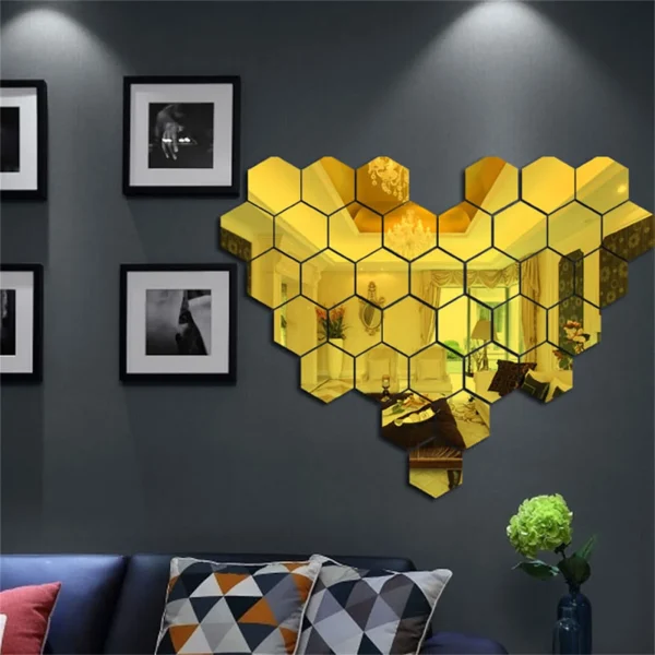 12 Pcs Wall Stickers Hexagon Mirror