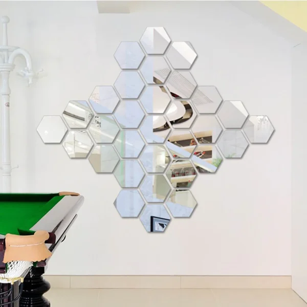 12 Pcs Wall Stickers Hexagon Mirror - Image 2