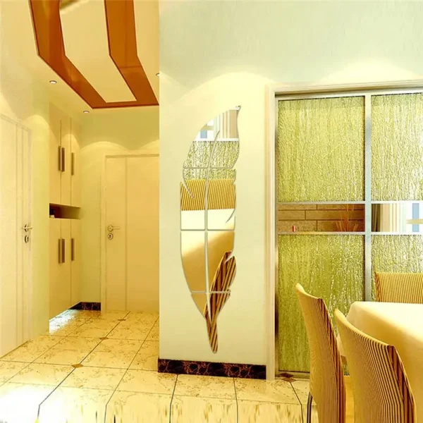 Large Feather Plume 3D Mirror Wall Sticker For Living Room Art Home Decor - Image 2